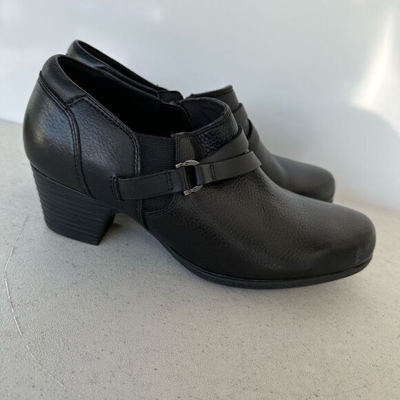 Clarks Valarie 2 May Womens 8 M Black Leather Side Zip Block Heel Ankle Bootie - Picture 6 of 9